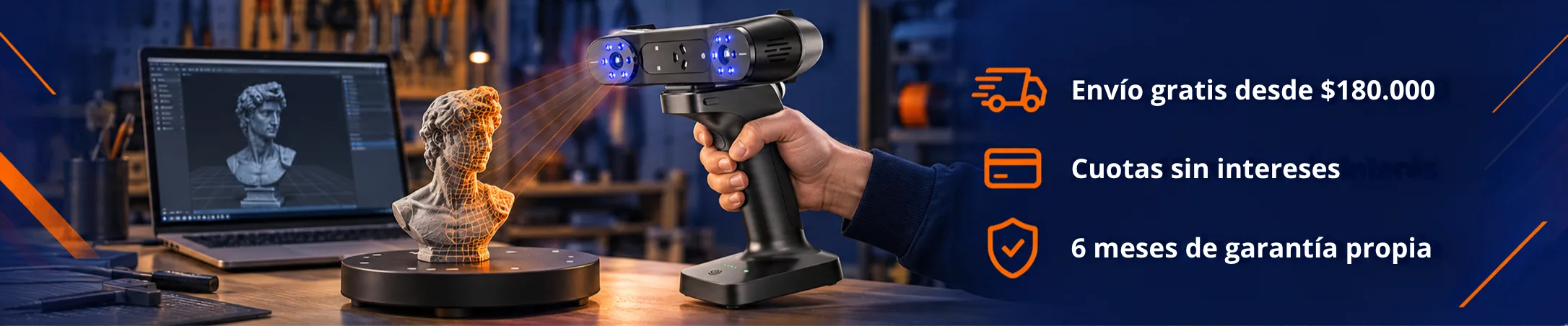 Escáneres 3D: envío gratis desde $180.000, cuotas sin interés y 6 meses de garantía propia