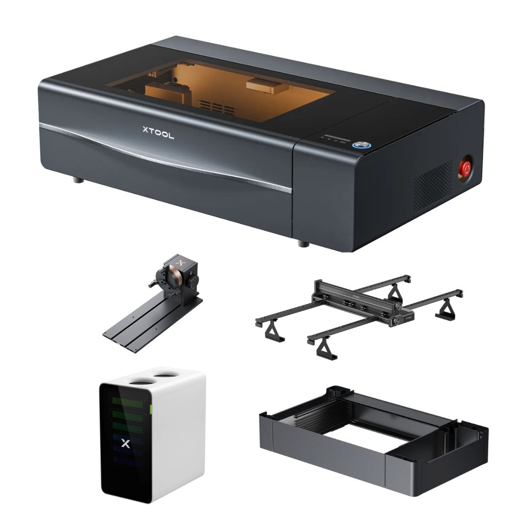 Grabadora Laser Xtool P2S 55w Co2 + RA2 Pro + Alimentador Automatico de Cinta + Base Elevadora + Purificador de Aire Preventa Agosto