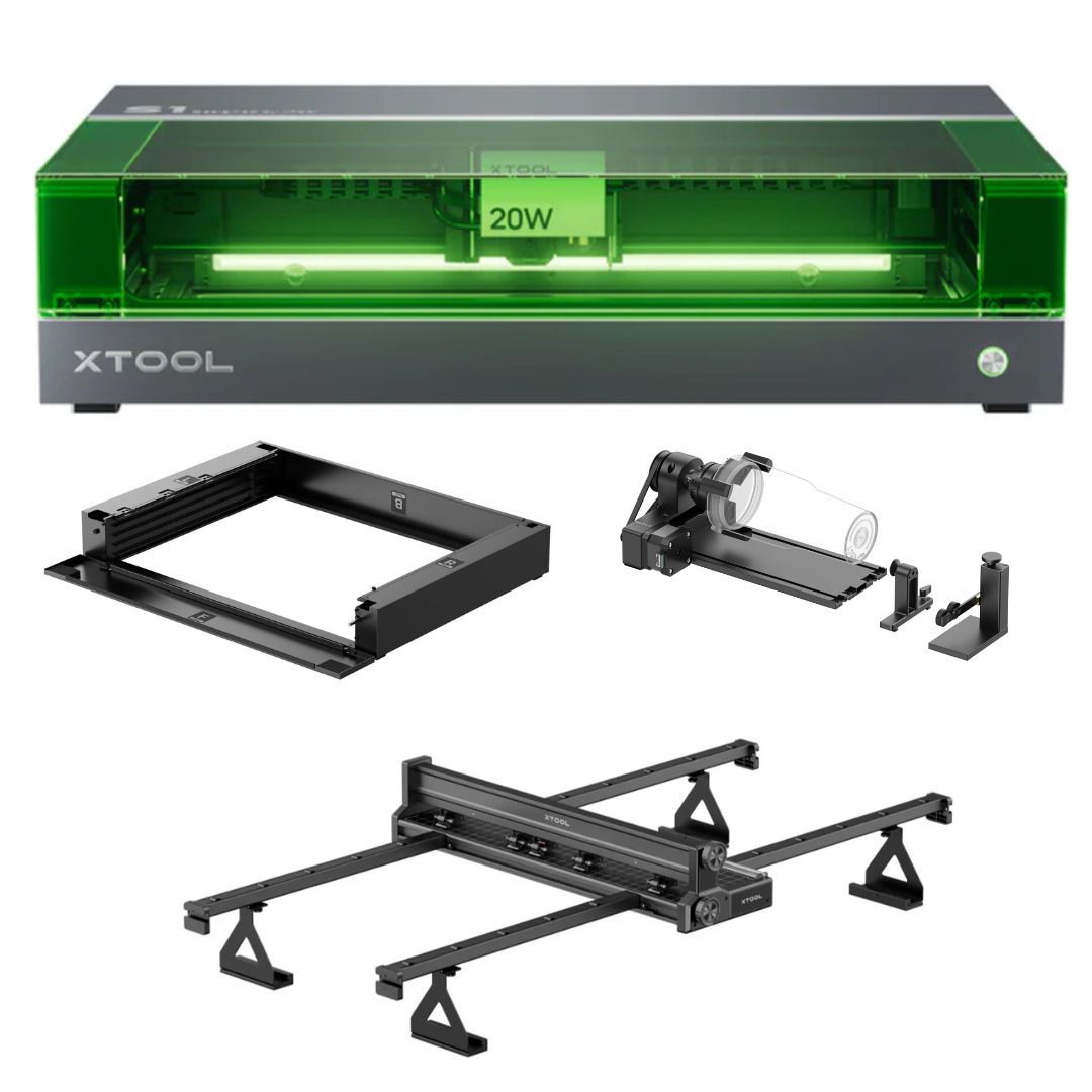 Grabadora Láser xTool S1 20W + Alimentador Automático + Rotativo RA2 Pro + Base Elevadora – Preventa Agosto